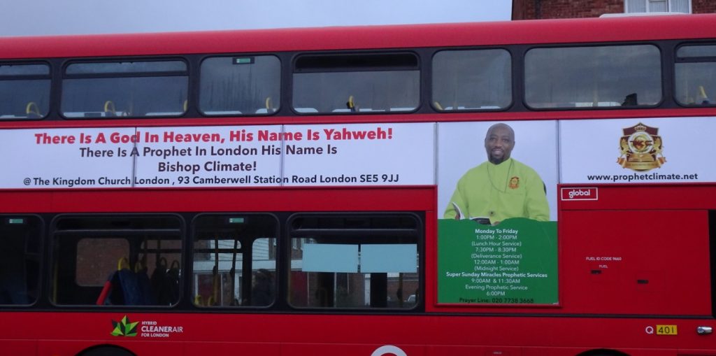 London Bus with church advert